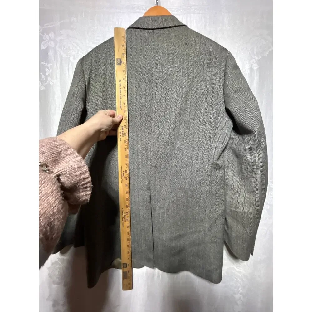 Ralph Lauren LRL Sport Coat 39L 100% Wool Gray Herringbone Suit Blazer Professor